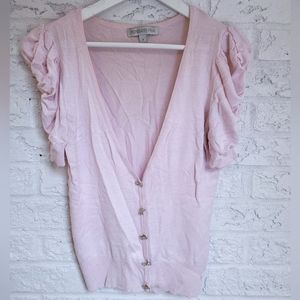 Pink Puff-Sleeve Cardigan